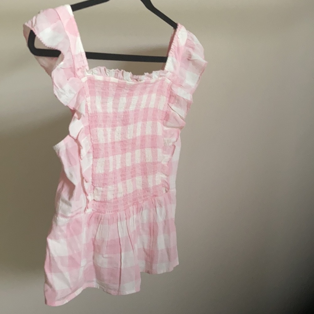 Old Navy Pink and White Gingham Peplum Blouse